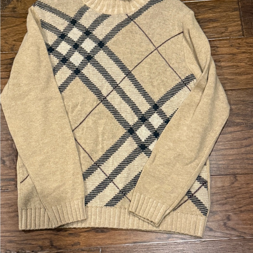 Burberry Beige and Black Checkered Crewneck Sweater